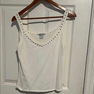 Alberto Makali White Tank Top with Stud Accents